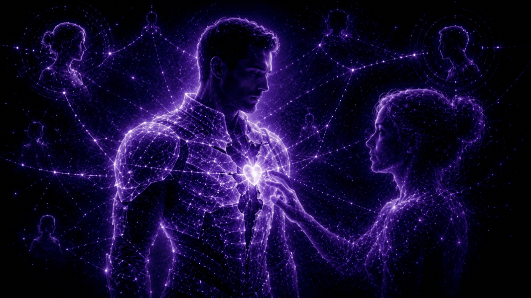 Professionnel protégé par une armure lumineuse qui s’ouvre au niveau du cœur au contact d’une autre personne