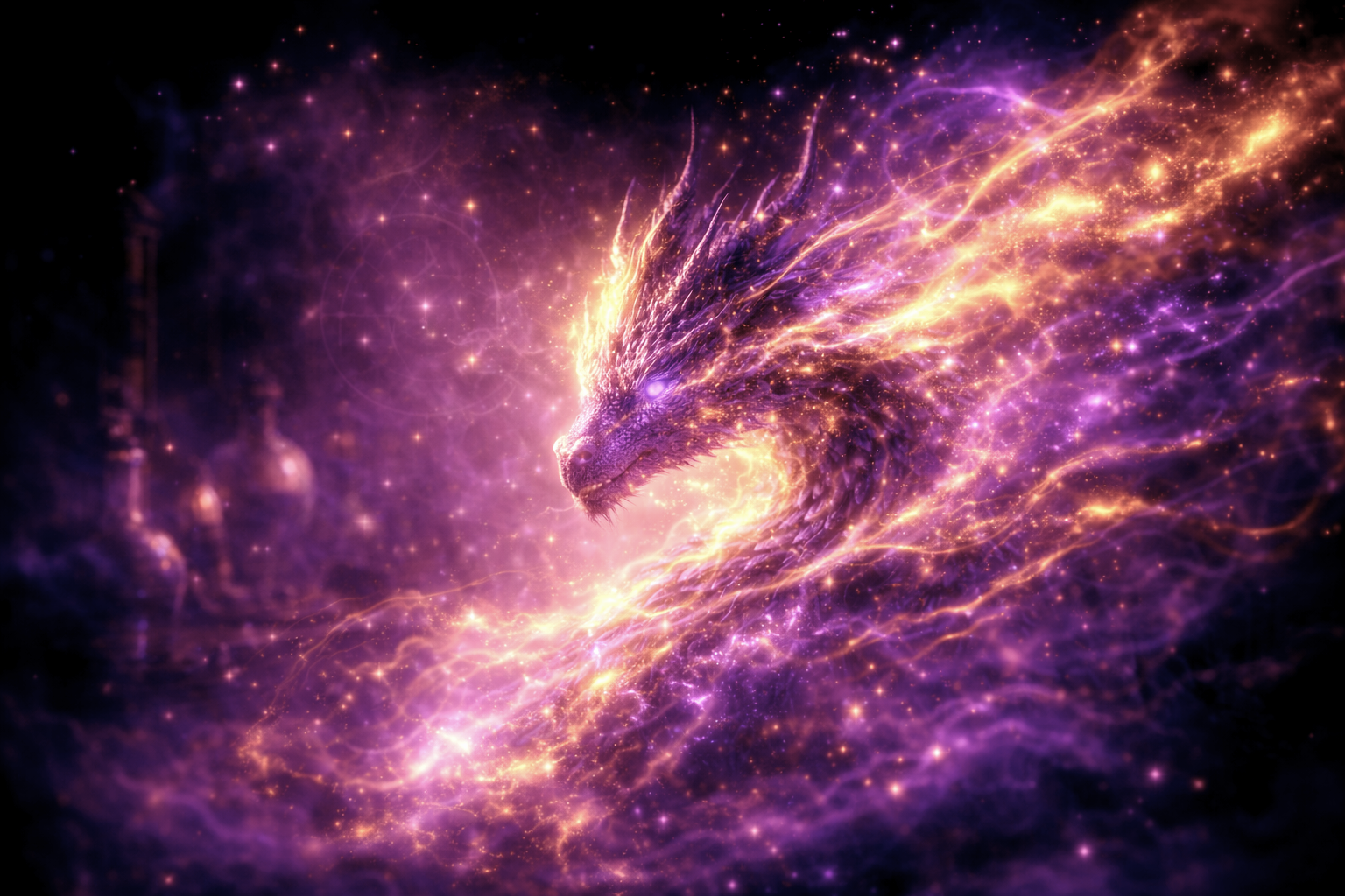 Transformation du Dragon intérieur — énergie violette et or, transmutation intérieure — Rayan Gori, Hypno-Alchimiste